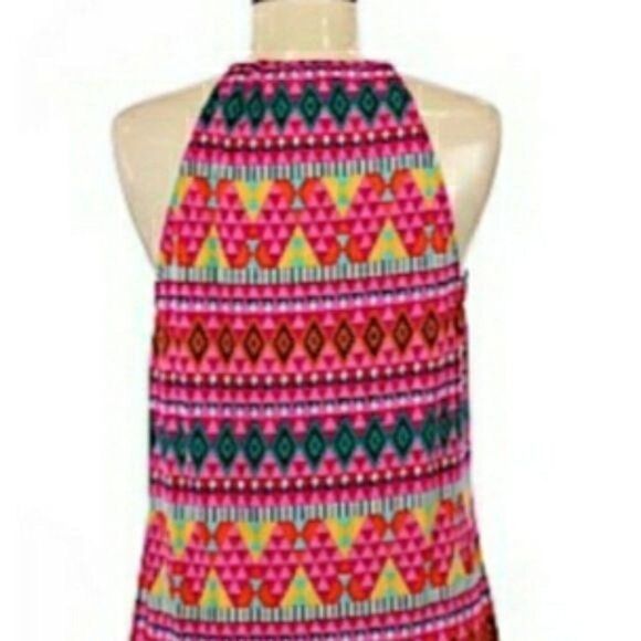 Laundry by Design Retro 70's Glam Bright Halter Keyhole Cutout Shift Dress Sz  M - Picture 6 of 10